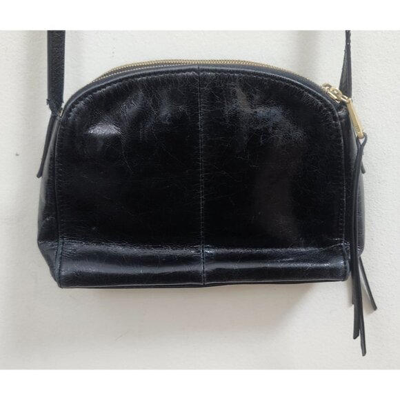 HOBO Black Leather Crossbody Bag Small Dome Shape Zip Top Adjustable Strap Vinta - Picture 3 of 12
